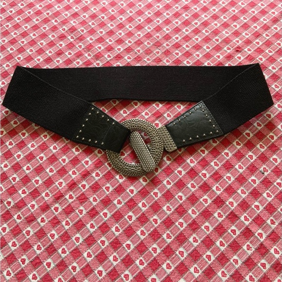 Black Belt Genuine Leather And Linen Stretch Silver Accents Women’s Size M/L - Picture 9 of 15